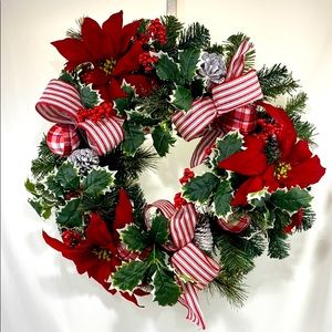 28” Poinsettia Pine cone Red & White Wreath
